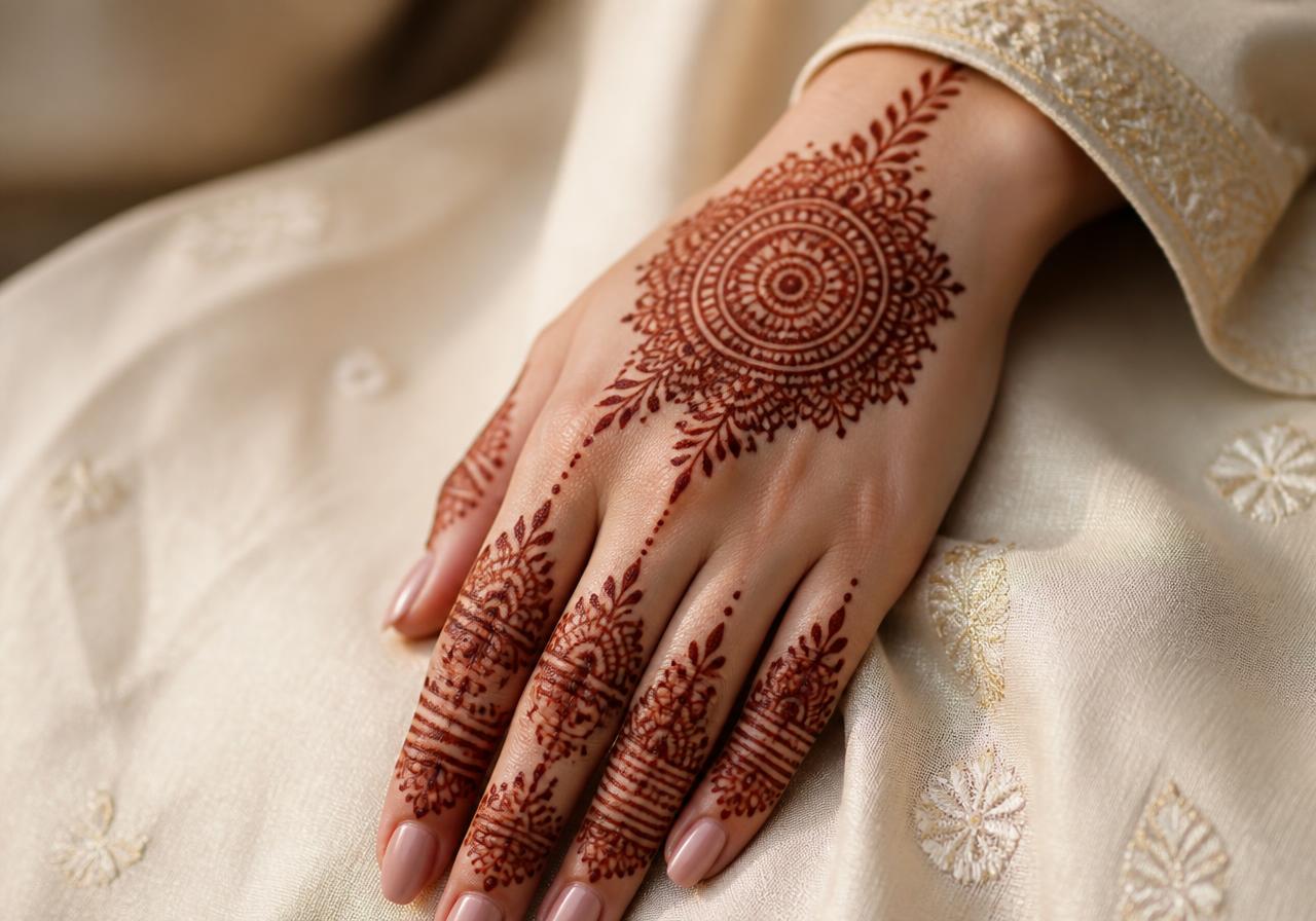 Intricate henna mehndi design on a hand